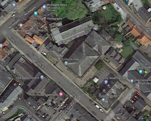 Ariel image of the Priory Street Centre and the car park