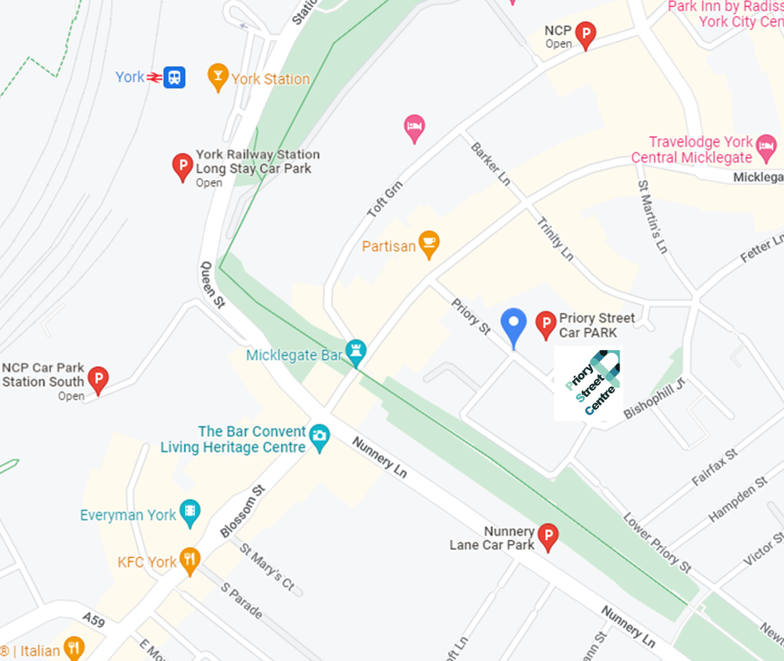 Google map of Priory Street Centre and car parks